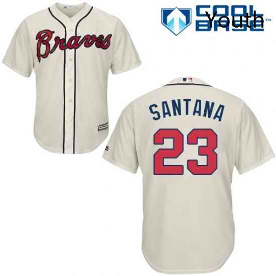 Youth Majestic Atlanta Braves 23 Danny Santana Authentic Cream Alternate 2 Cool Base MLB Jersey